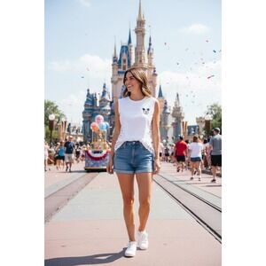 Disney Parks Tunic Top Women White Mickey Mouse Star Print Americana Small